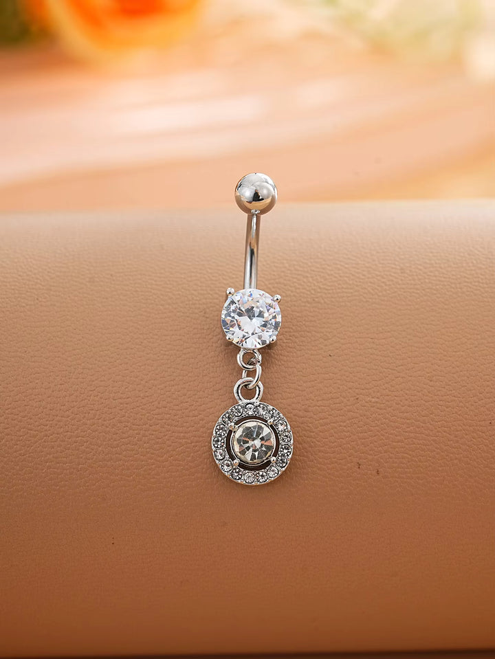 Round Crystal Halo Belly Button Ring