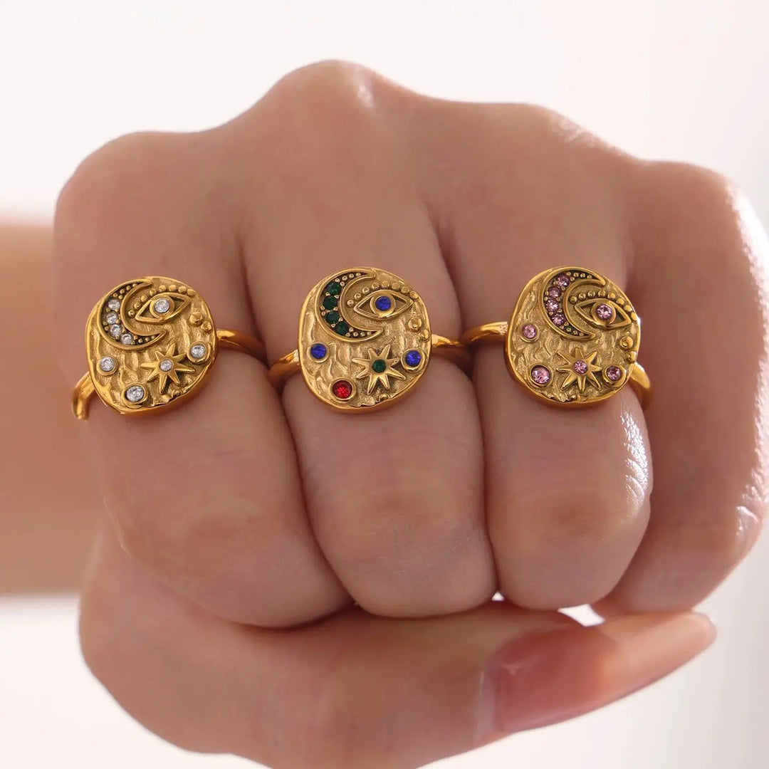 Celestial Starlight Talisman Ring - 18k Gold