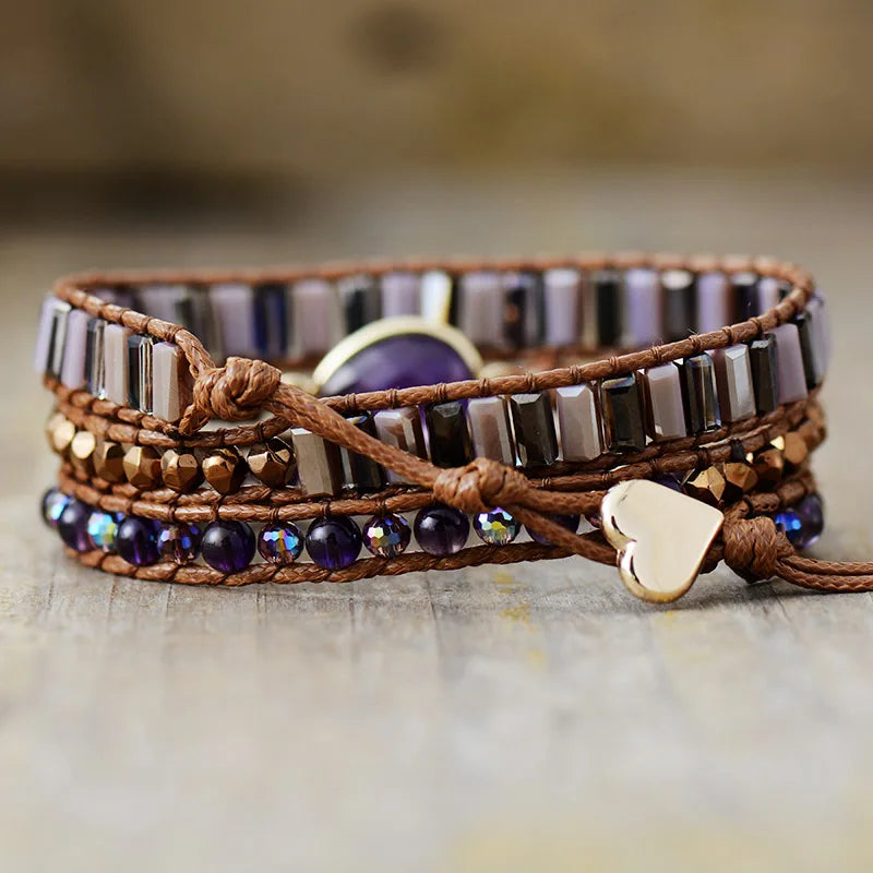 Amethyst Teardrop Charm Wrap Bracelet