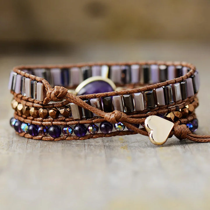 Amethyst Teardrop Charm Wrap Bracelet