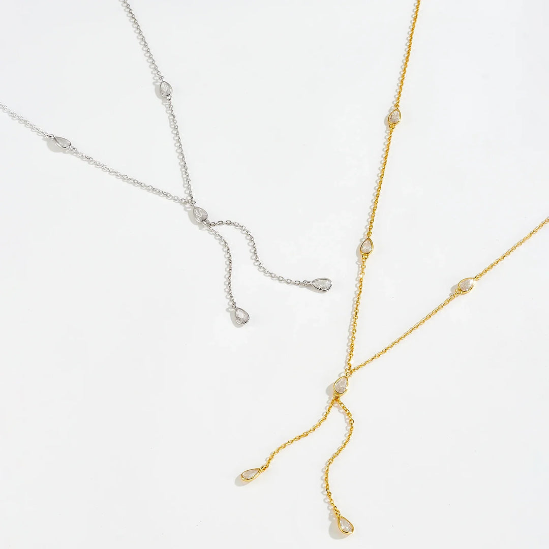 Teardrop Crystal Y Necklace 925 Sterling Silver | Dainty Drop Necklace