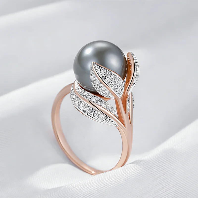 Elegant Pearl Leaf Ring