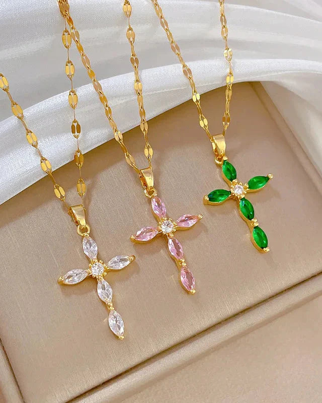Cross Flower of Faith Necklace (Gold Plated)