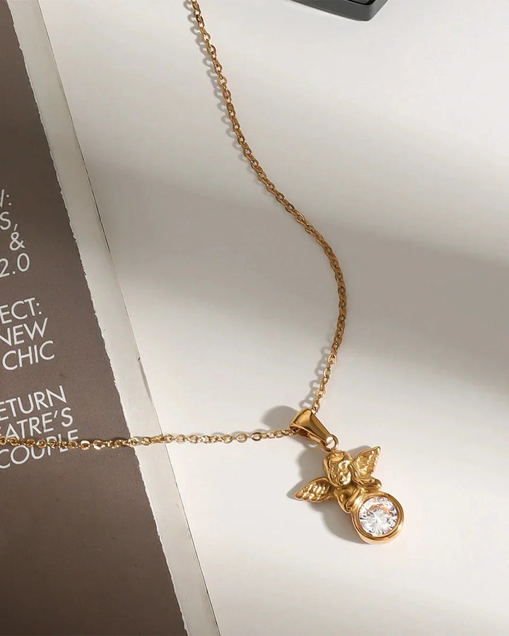 Angel Pendant Necklace with Zirconia (Gold Plated)