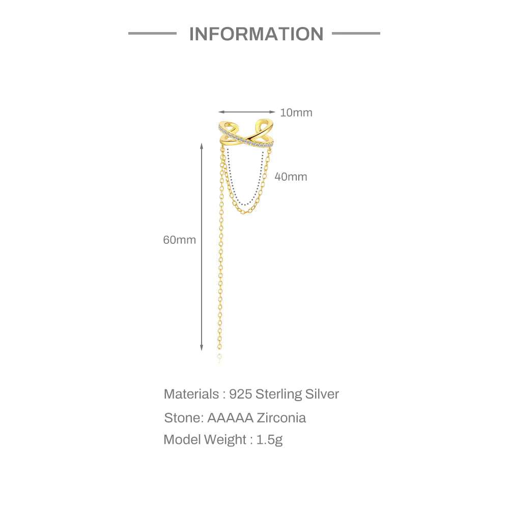 Long Sparkle Chain 925 Sterling Silver Ear Cuff