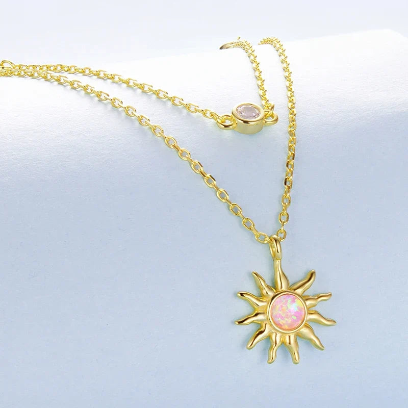 Sun Opal Layered Necklace – 925 Gold Plated Sterling Silver