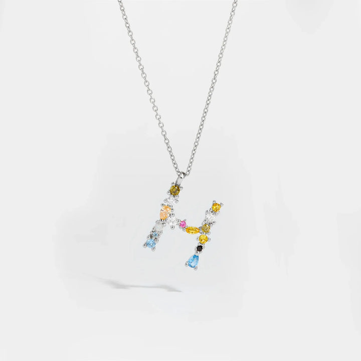 Colorful Crystal Initial Letter 925 Sterling Silver Necklace