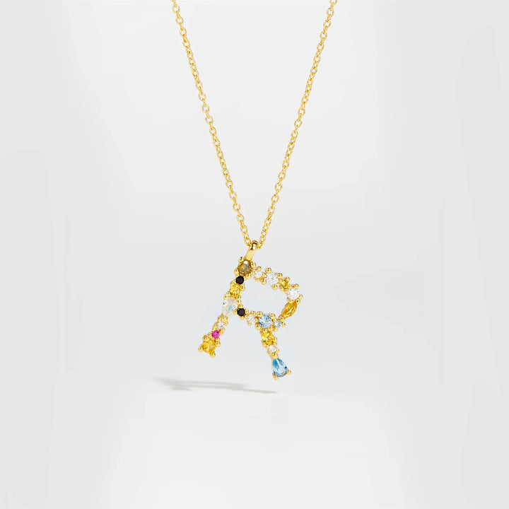 Colorful Crystal Initial Letter 925 Sterling Silver Necklace