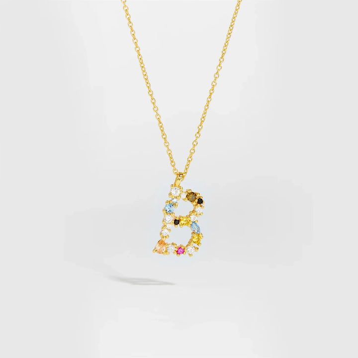 Colorful Crystal Initial Letter 925 Sterling Silver Necklace
