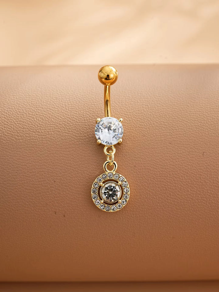 Round Crystal Halo Belly Button Ring