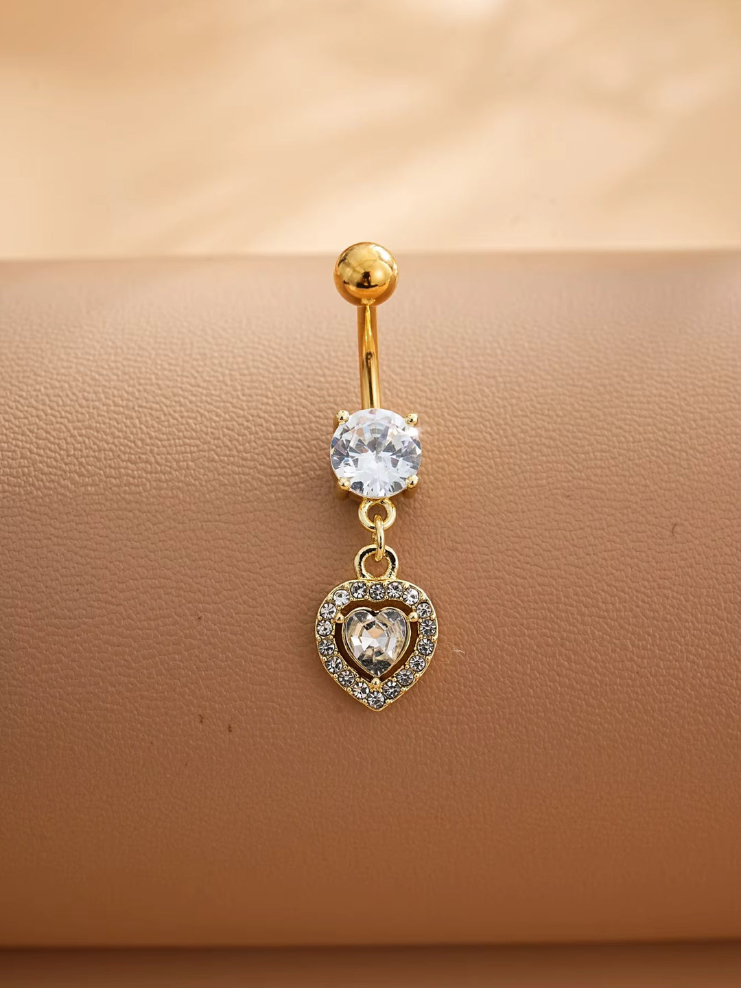 Silver Heart Crystal Dangle Belly Button Ring