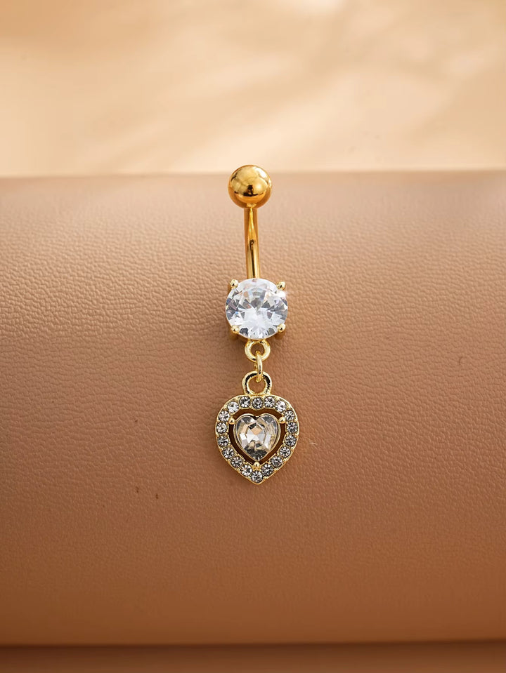Silver Heart Crystal Dangle Belly Button Ring