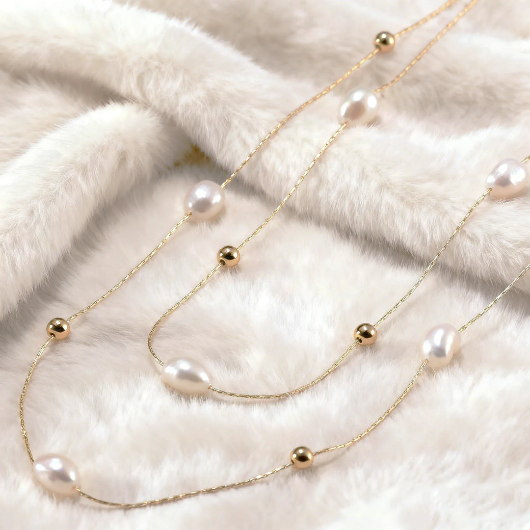 Layered Freshwater Pearl 925 Sterling Silver Necklace 14k Gold Plate