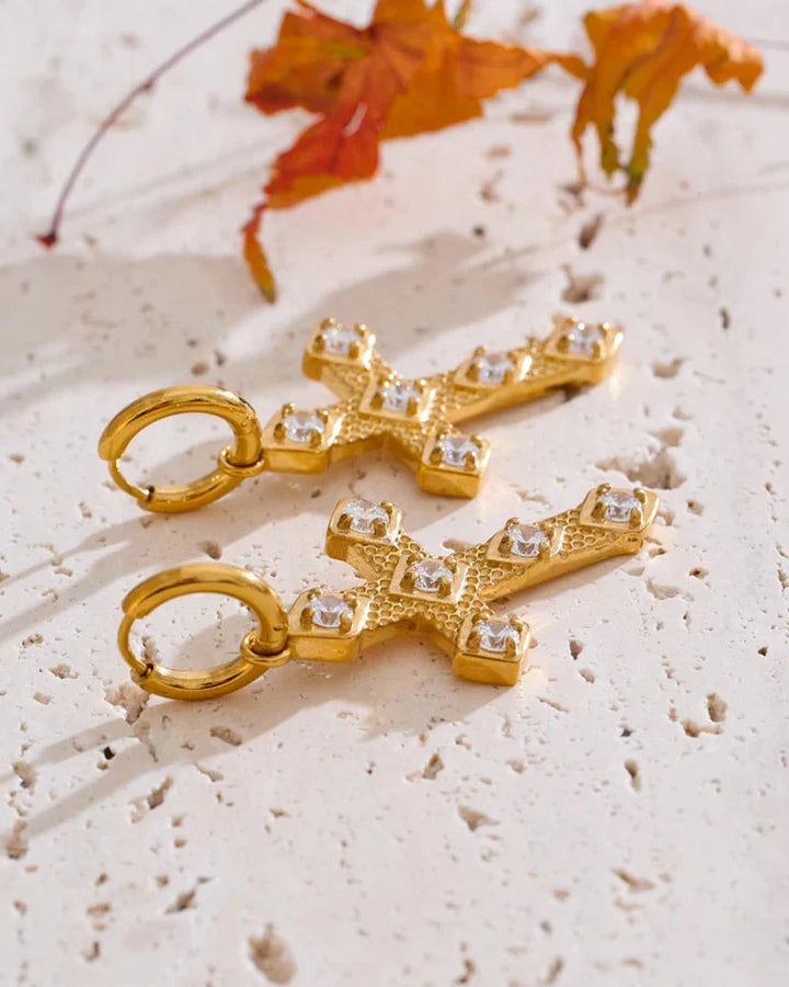 Hoop Earrings with Inset Cross (Gold-Plated)