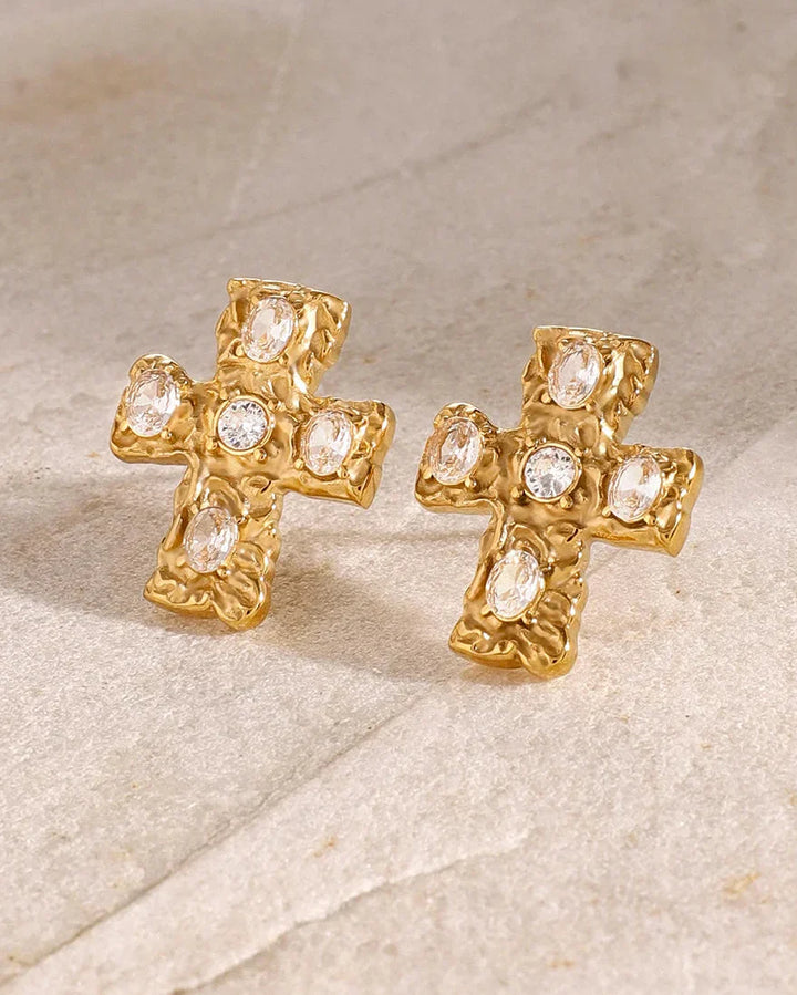 Cross Earring with Rustic Finish (Gold-Plated)