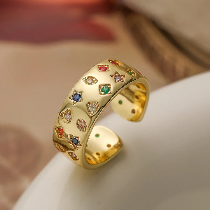 Zircon Inlaid Adjustable Ring