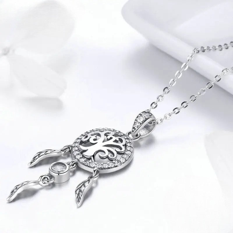 Tree of Life Dreamcatcher Necklace – 925 Sterling Silver