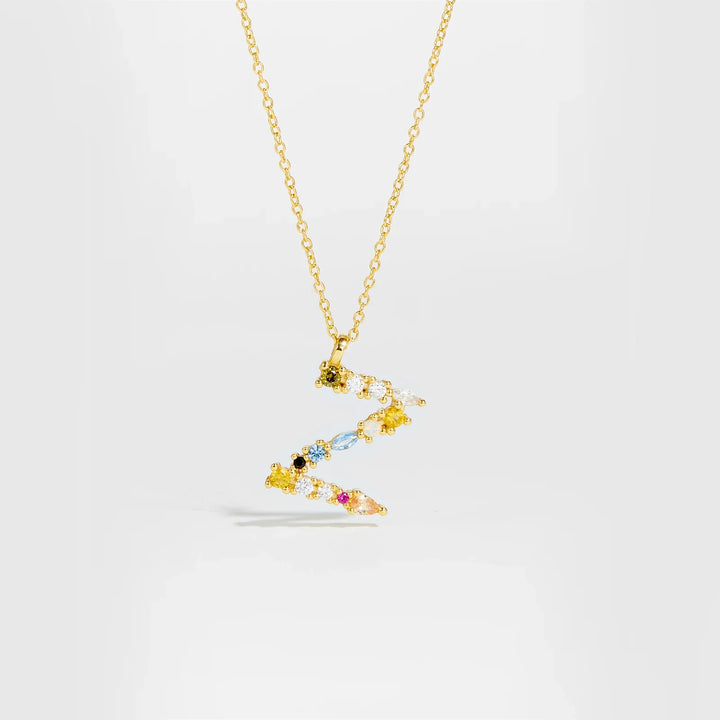 Colorful Crystal Initial Letter 925 Sterling Silver Necklace