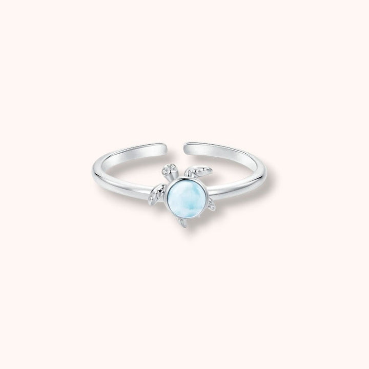 Blue Sea Turtle Open 925 Sterling Silver Ring | Ocean-Inspired Adjustable Ring