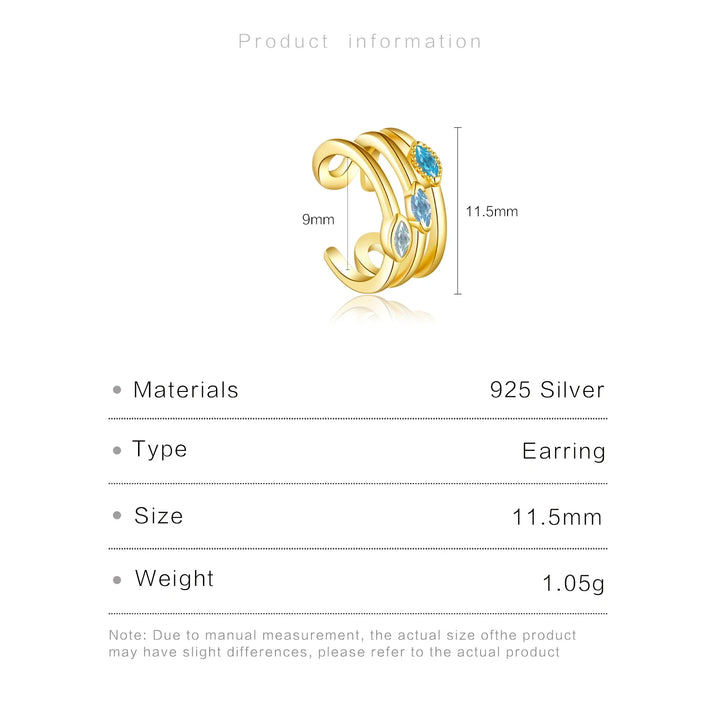 Aqua Twist 925 Sterling Silver Ear Cuff