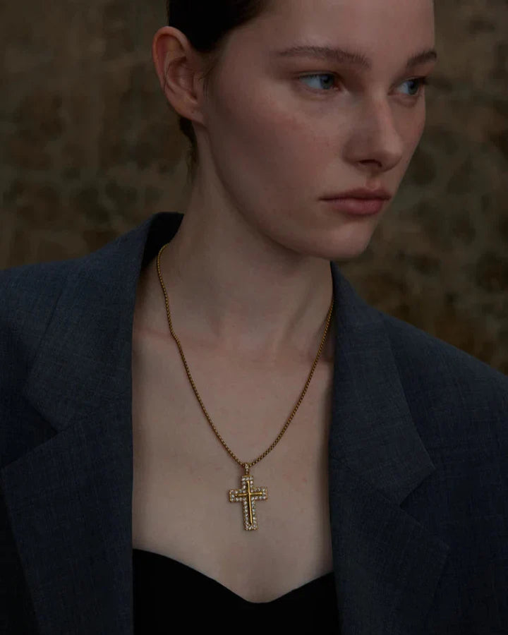 Cross Necklace with Zirconia Crystals (Gold Plated)