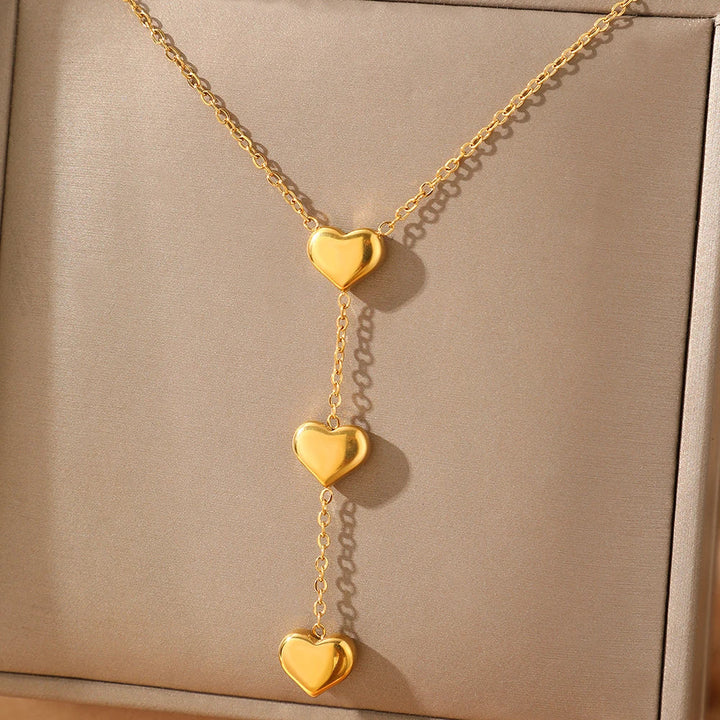 Triple Heart Tassel Necklace