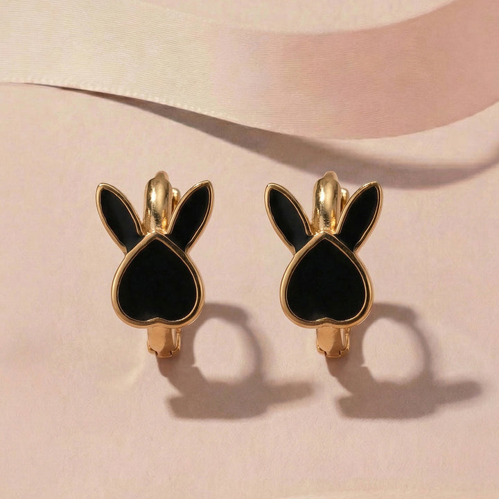 Black Bunny Hoop Earrings