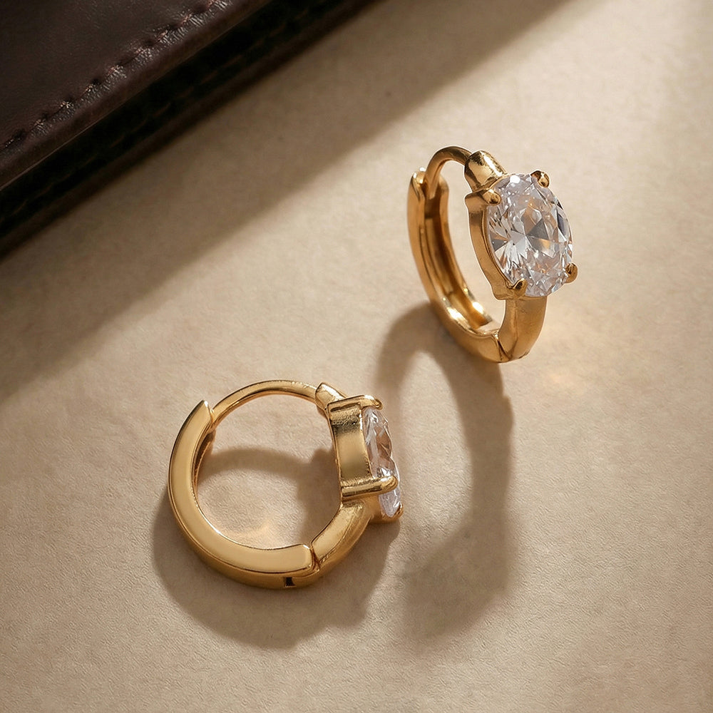 Oval Solitaire Hoop Earrings