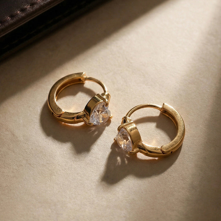 Solitaire Heart Hoop Earrings