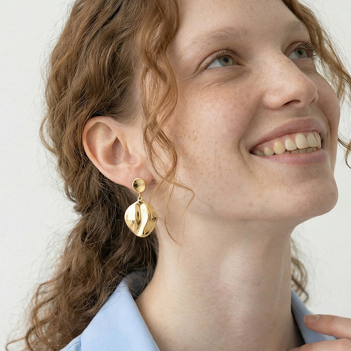 Hammered Disc Drop Earrings