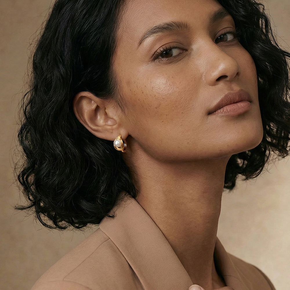 Pearl Accent Mini Hoop Earrings