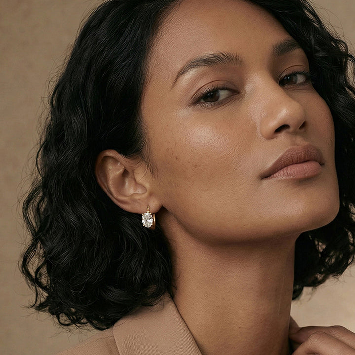 Oval Solitaire Hoop Earrings