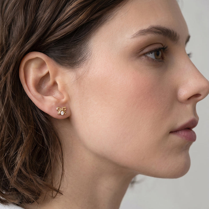 Minimal Bow Crystal Earrings