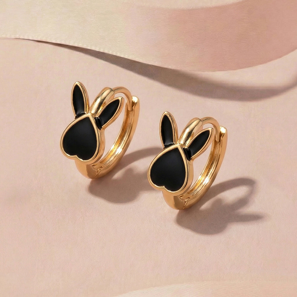 Black Bunny Hoop Earrings