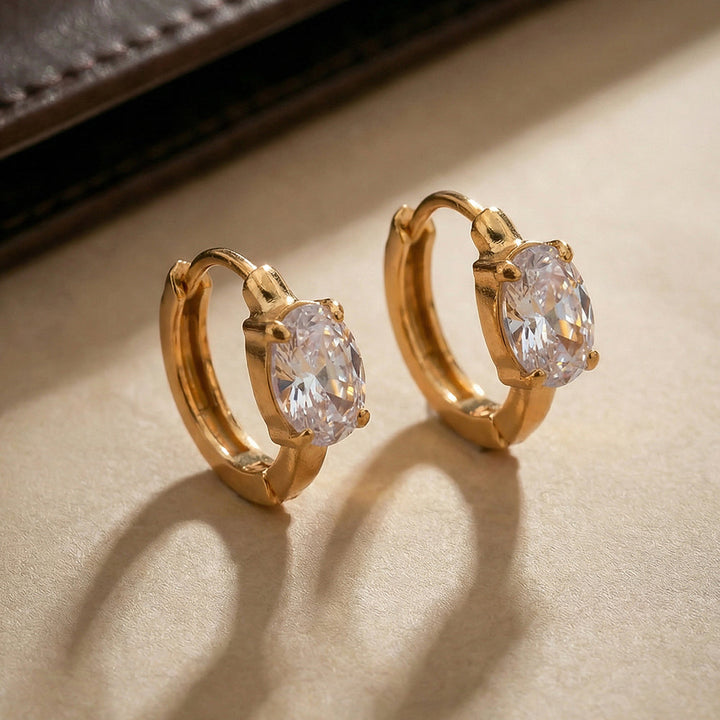 Oval Solitaire Hoop Earrings