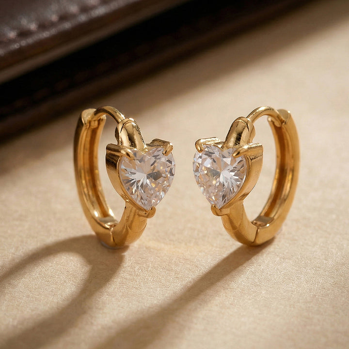 Solitaire Heart Hoop Earrings