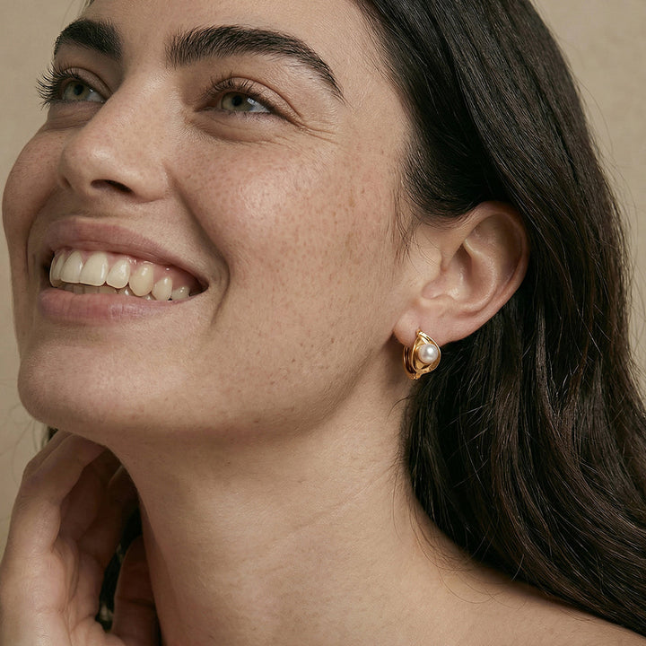Pearl Accent Mini Hoop Earrings