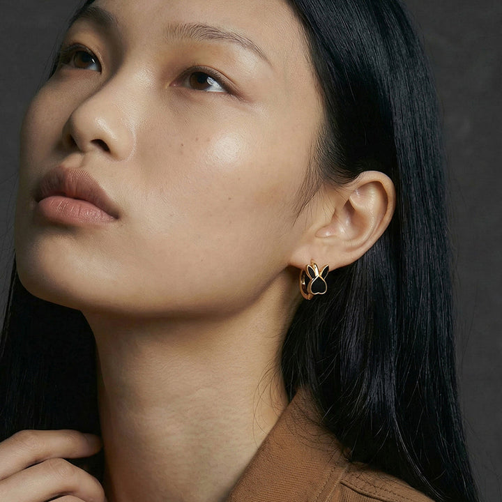 Black Bunny Hoop Earrings