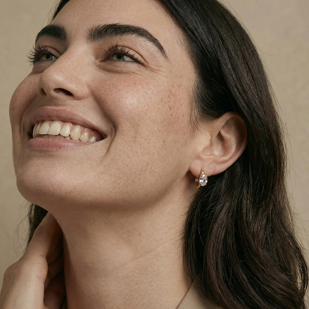 Oval Solitaire Hoop Earrings