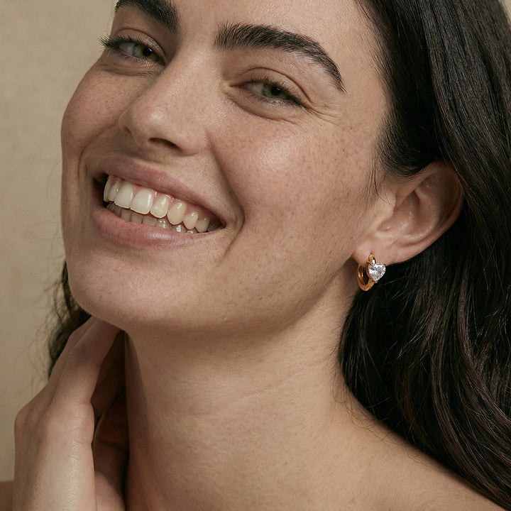 Solitaire Heart Hoop Earrings