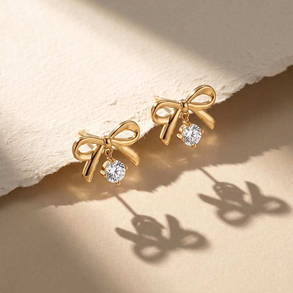 Minimal Bow Crystal Earrings