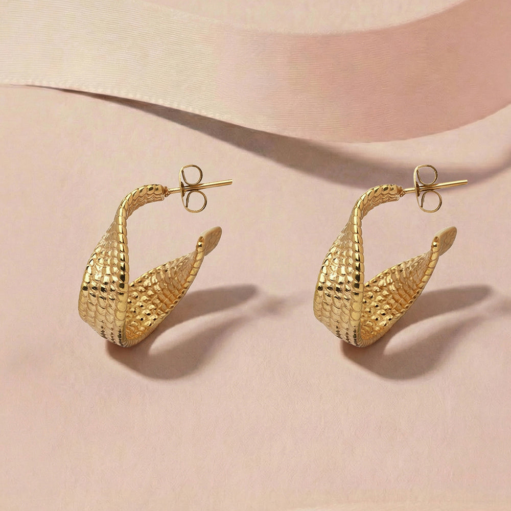 Bold Textured Curved Hoop Earrings