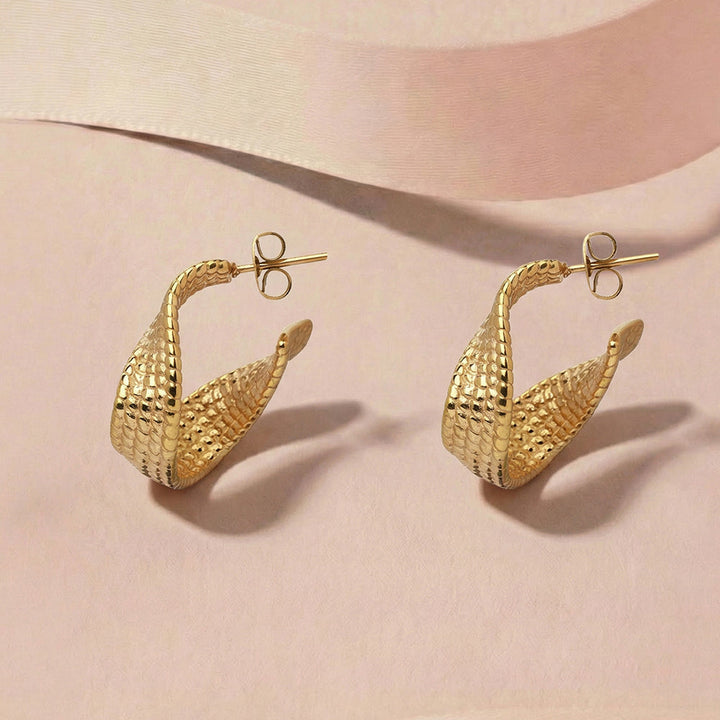 Bold Textured Curved Hoop Earrings