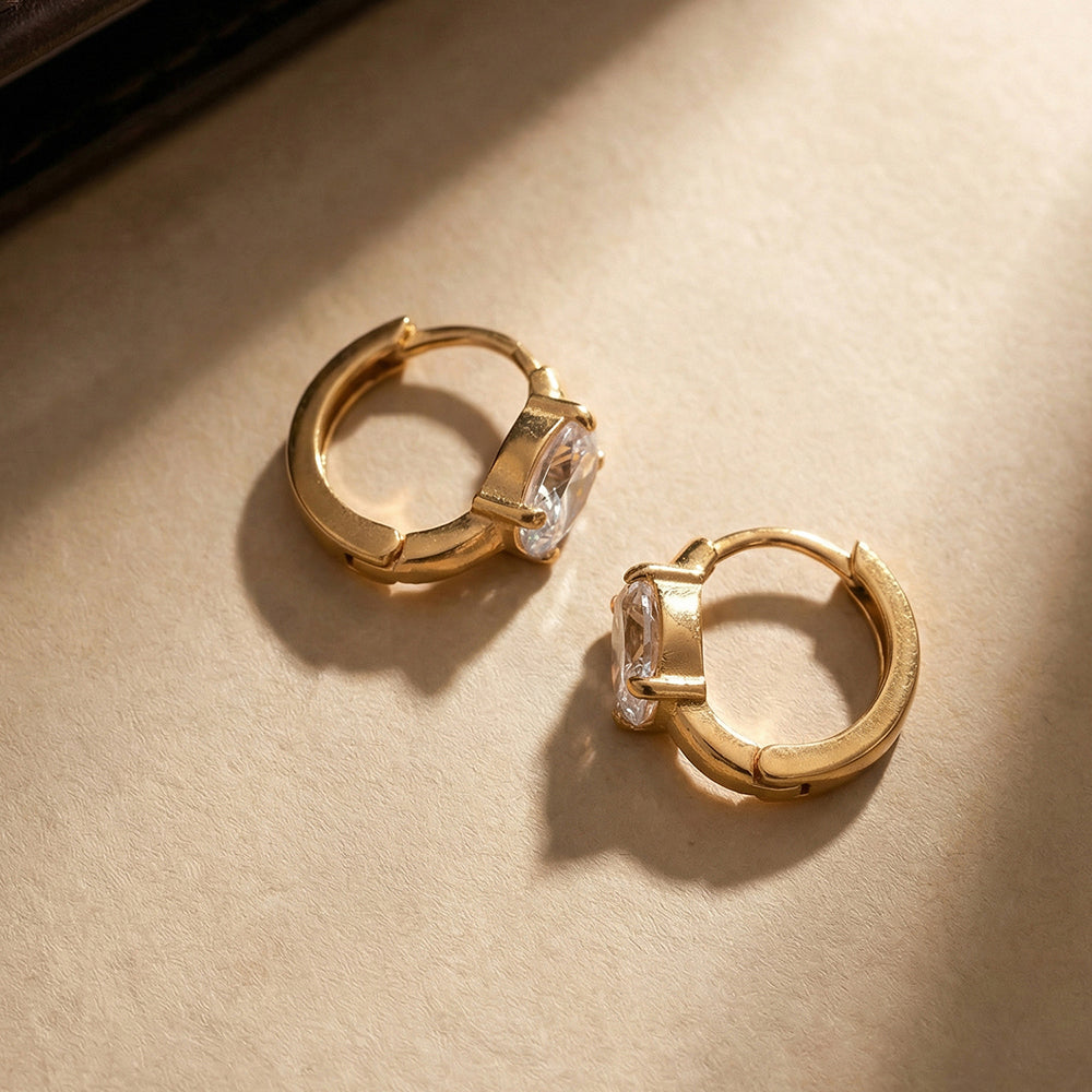 Oval Solitaire Hoop Earrings