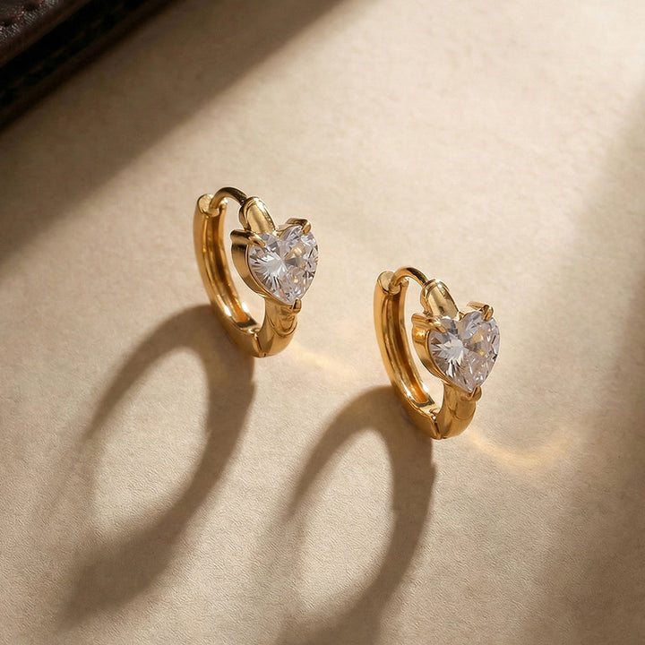 Solitaire Heart Hoop Earrings