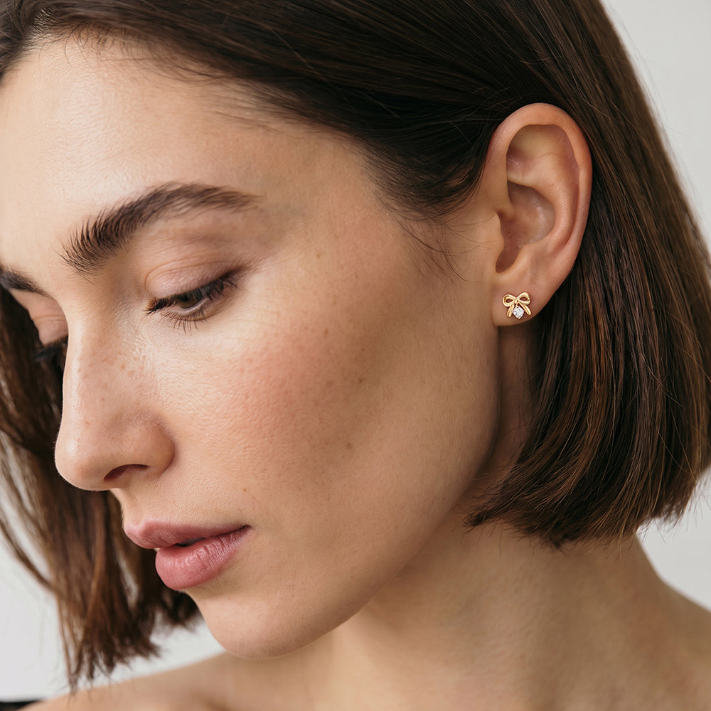 Minimal Bow Crystal Earrings