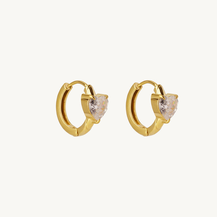 Solitaire Heart Hoop Earrings