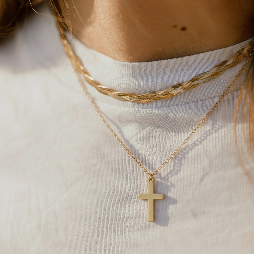 Classic Cross Necklace in 18K Gold-Plated Stainless Steel