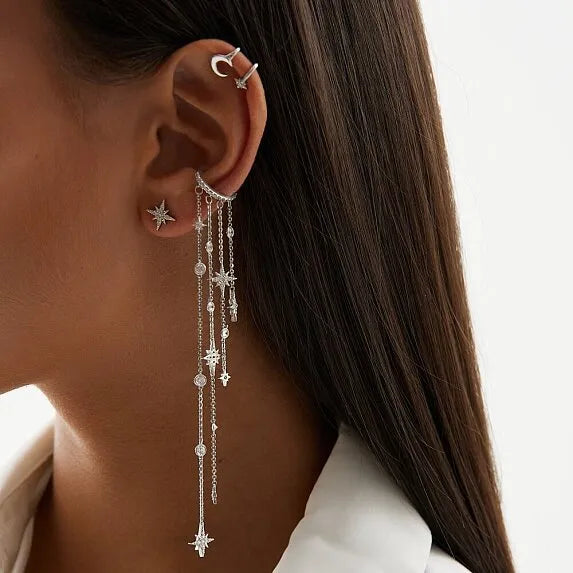 Starfall Pave Cuff Crystal Chain Earring