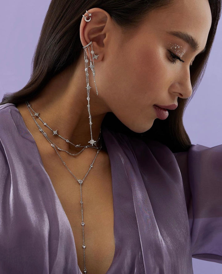 Starfall Pave Cuff Crystal Chain Earring